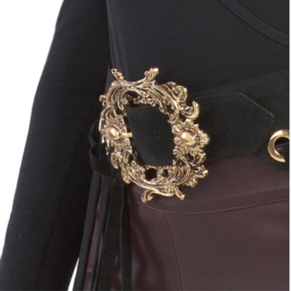 Martina Mori Black Leather Long Fringe Belt
